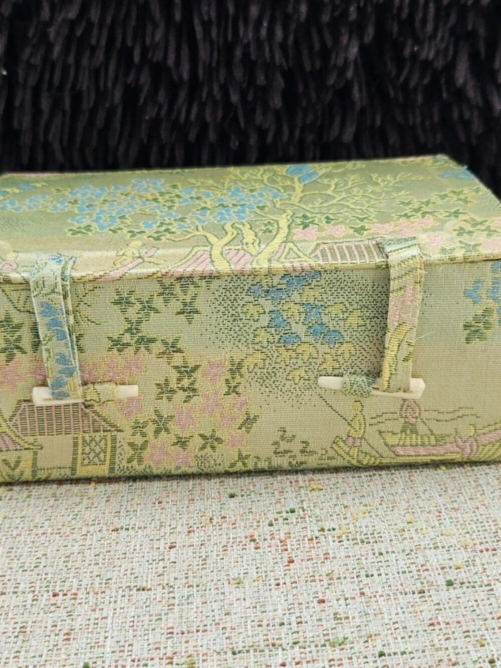 Vintage Gift Box Handmade Jewelry Box Green Satin Gift Box
